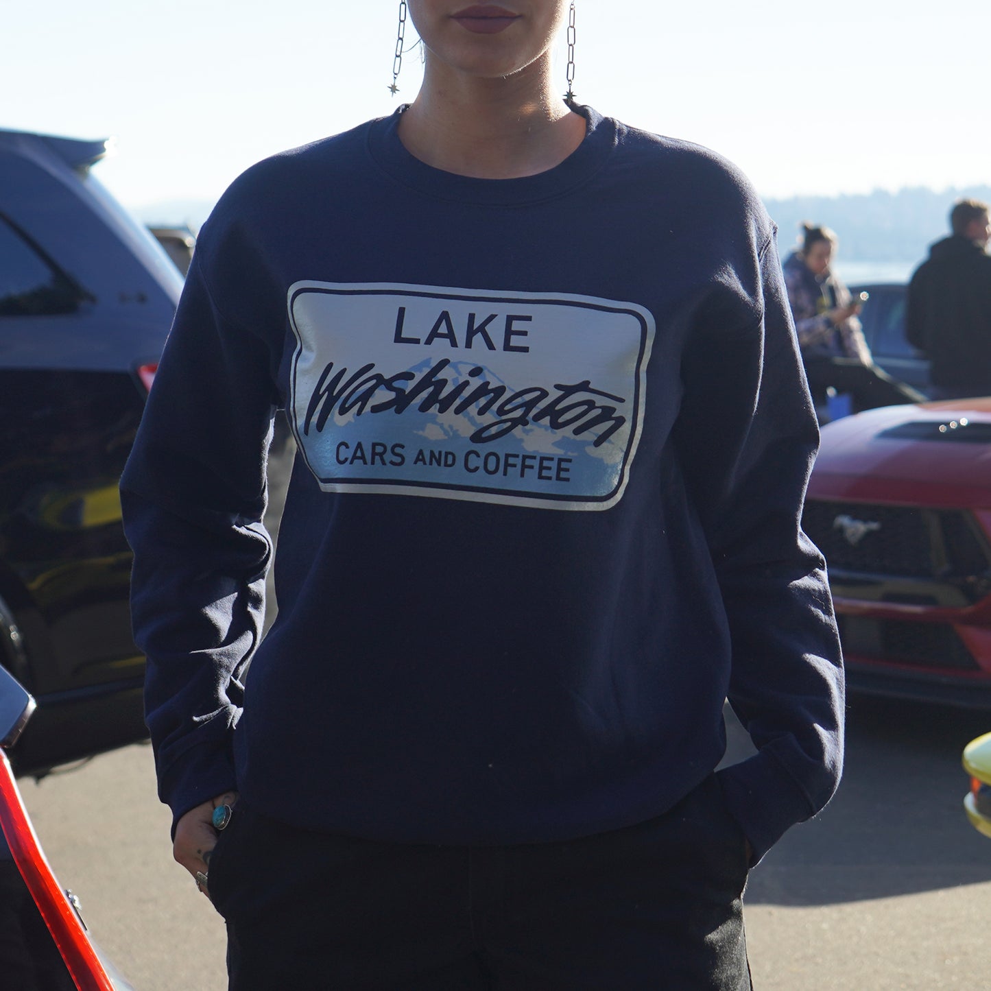 Lake Washington Cars and Coffee License Plate Crewneck Sweatshirt